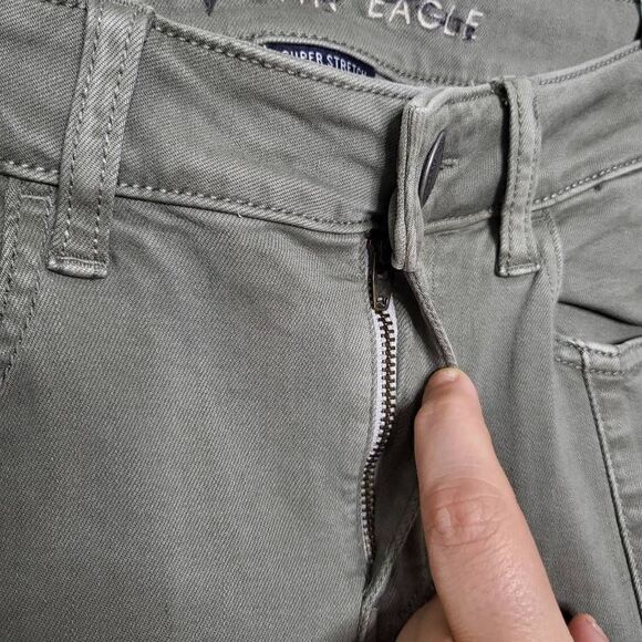 New American Eagle Super Stretch Jegging Olive Green Zippered Ankles 8 X-Long - Picture 4 of 10